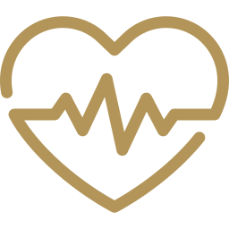 Gold heart outline with an electrocardiogram line inside, symbolizing health or heartbeat on a light background.